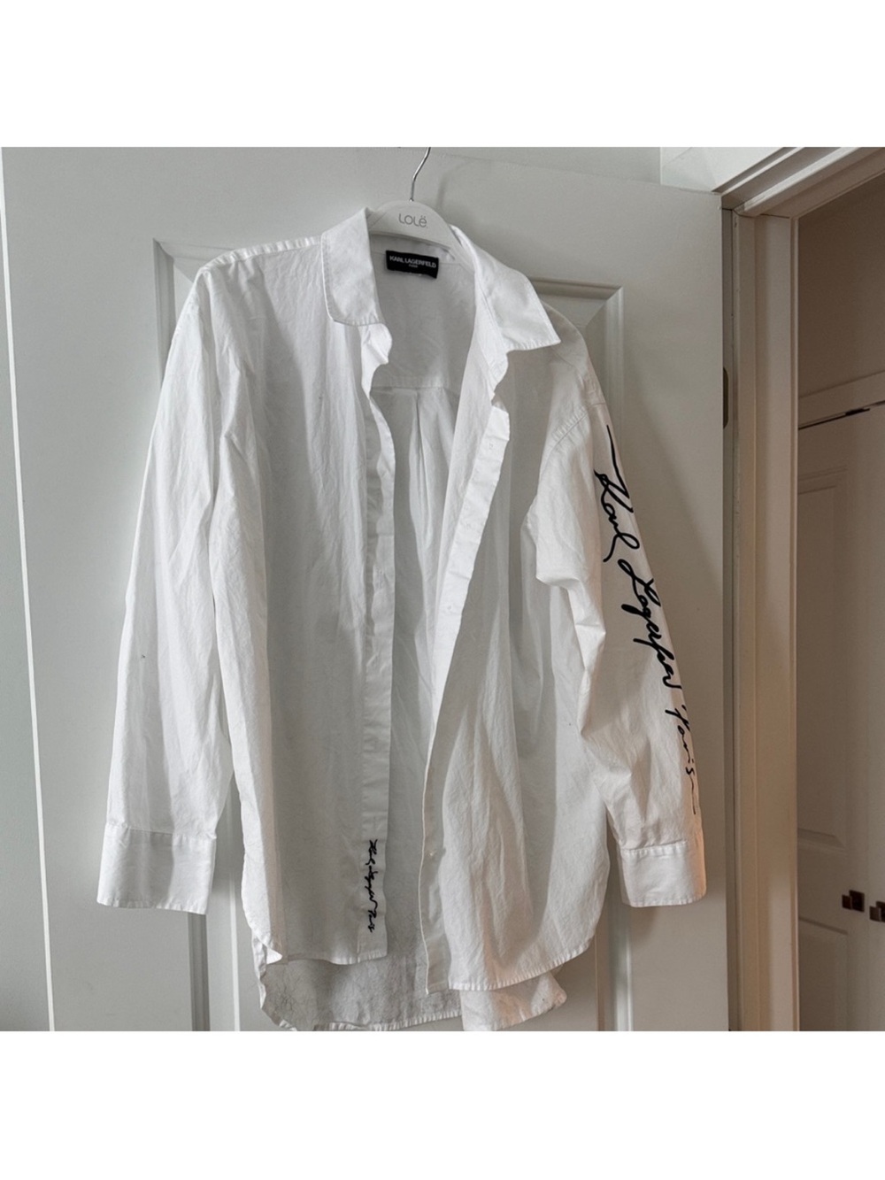Karl Lagerfeld White Button-Up Shirt with Script Sleeve